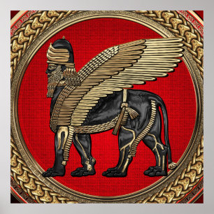 [901] Assyrian Winged Lion: Gold & Black Lamassu Poster