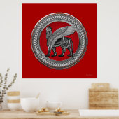 [901] Assyrian Winged Lion: Silver & Black Lamassu Poster (Küche)