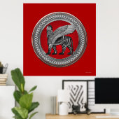 [901] Assyrian Winged Lion: Silver & Black Lamassu Poster (Heimbüro)