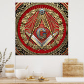 [901] Master Mason - Gold Square & Compasses Poster (Küche)