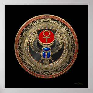 [901] Sacred Gold Egyptian Winged Scarab mit Ankh Poster