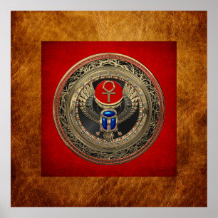 [901] Sacred Gold Egyptian Winged Scarab mit Ankh Poster