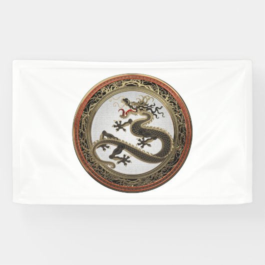[901] Schwarzer und Gold Heiliger Ostdrache Banner (Horizontal)