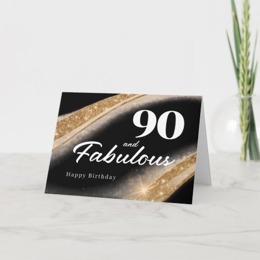 90 and Fabulous Black Gold 90th Birthday Karte (Vorderseite)