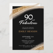 90 and Fabulous Black Gold Birthday Einladung (Vorne/Hinten)