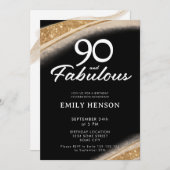 90 and Fabulous Bold Black Gold Birthday Einladung (Vorne/Hinten)