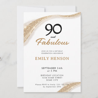 90 and Fabulous Gold 90th Birthday Invitation Einladung