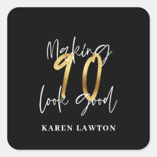 90 aussehen gut Gold Geburtstag Quadratischer Aufkleber