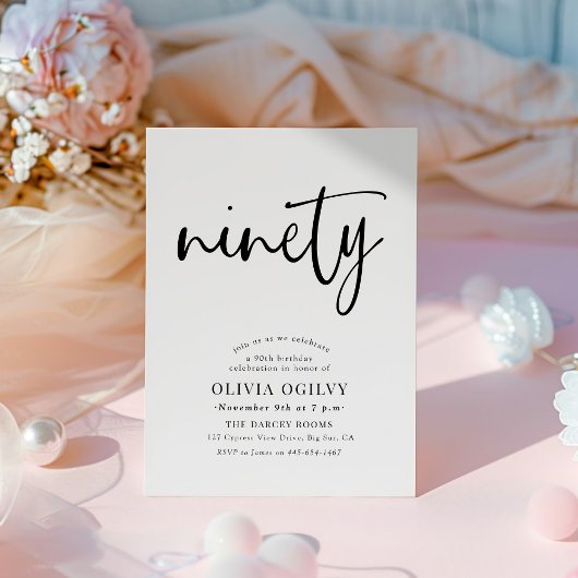 90. B&W Birthday Party Moderne Script Typografie Einladung