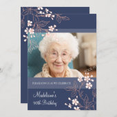 90. BIrthday Party Einladungen Blue Coral Blume (Vorne/Hinten)