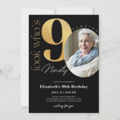 90. Black Gold Geburtstag Einladung mit Foto (Vorderseite)