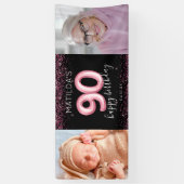 90. Black Pink Happy Geburtstag Foto Banner (Vertikal)