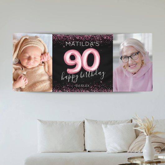 90. Black Pink Happy Geburtstag Foto Banner