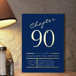 90 Blue 90. Geburtstagsparty Gold Folieneinladung