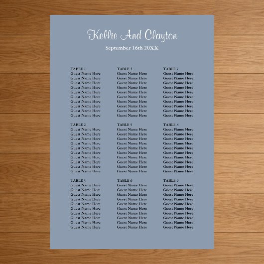 90 Blue Simple Wedding Seating Chart Poster