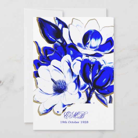 90. Blumenblau und Weißer Frühling Elegant Geburts Einladung (Rückseite)