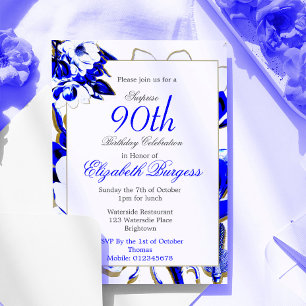90. Blumenblau und Weißer Frühling Elegant Geburts Einladung