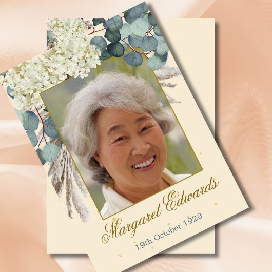 90. Blumencreme Elegantes Gold Foto Geburtstag Einladung