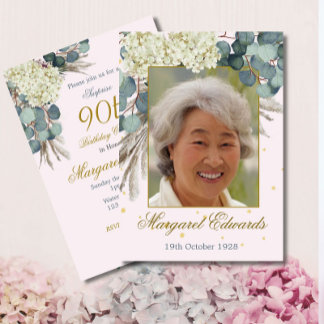90. Blumenrosa Elegantes Foto Geburtstag Einladung