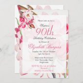 90. Blumenrosa Frühling Elegantes Foto Geburtstag Einladung (Vorne/Hinten)