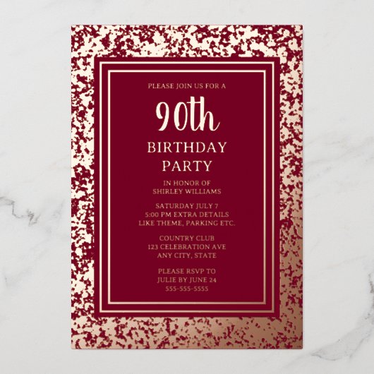 90. Custom Birthday Party Textured Elegant Folieneinladung (Vorderseite)