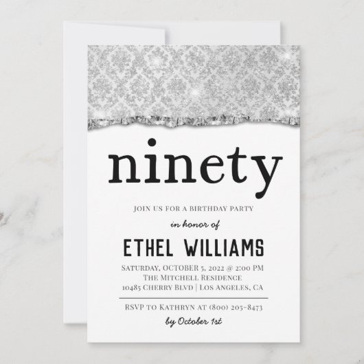 90 Diamond Geburtstagseinladung Einladung (Vorderseite)