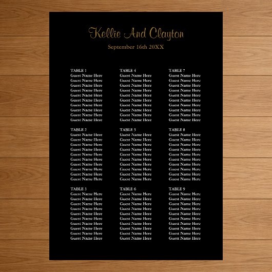 90 einfache schwarze Hochzeitstabelle Poster