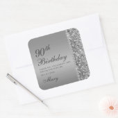 90. Elegant Silver Birthday Quadratischer Aufkleber (Umschlag)