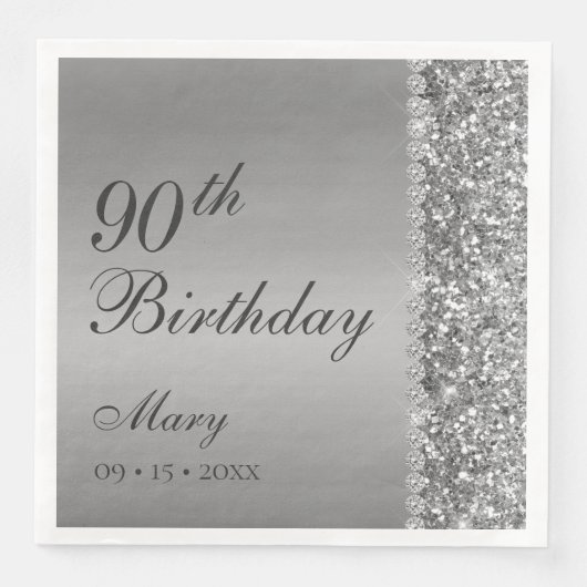 90. Elegant Silver Birthday Serviette (Vorderseite)
