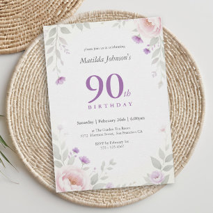 90. elegante florale Geburtstagseinladungen Einladung