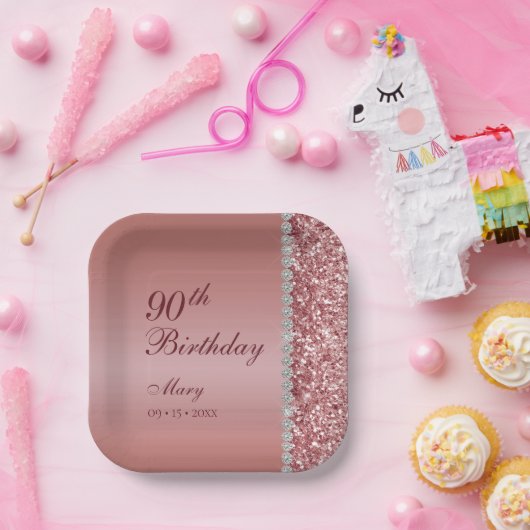 90. Elegante Rose Gold Geburtstag Pappteller (Party)