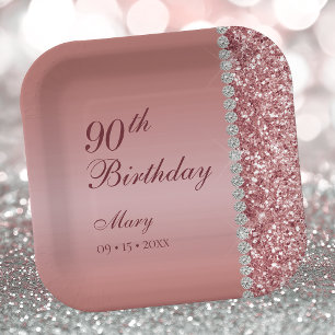 90. Elegante Rose Gold Geburtstag Pappteller