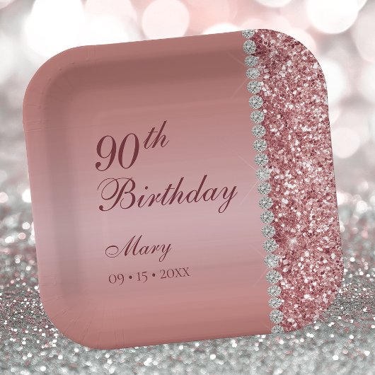 90. Elegante Rose Gold Geburtstag Pappteller