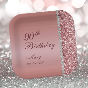90. Elegante Roségold-Geburtstagseinladung Pappteller