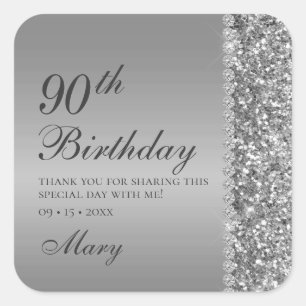 90. Eleganter Silberner Geburtstag Quadratischer Aufkleber