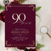 90 & Fabulous Burgundy & Gold Calligraphy Geburtst Folieneinladung