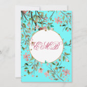 90. Floral Aqua Blue Elegant Monogram Birthday Einladung (Vorderseite)
