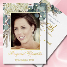 90. Floral Blau Elegante Foto Geburtstag Folieneinladung