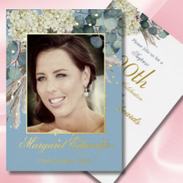 90. Floral Blau Elegantes Foto Geburtstag Folieneinladung