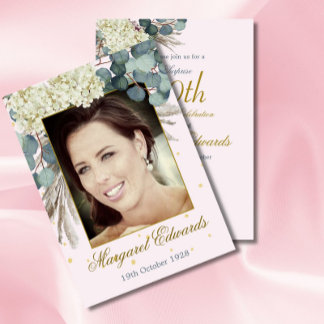 90. Floral Pink Gold Elegantes Foto Geburtstag Einladung