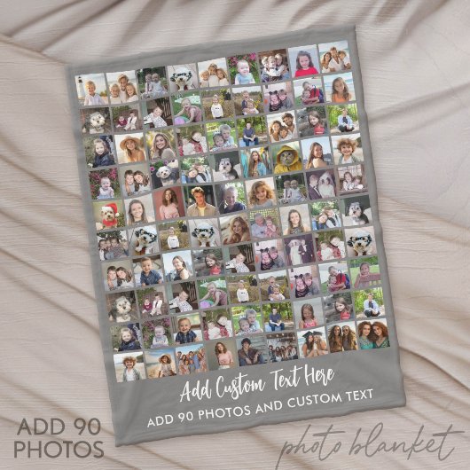 90-Foto-Collage-Raster mit Text - grau Fleecedecke