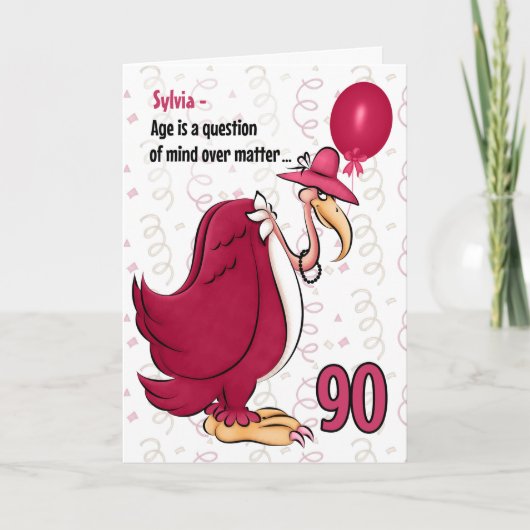 90. Funny Birthday Pink Buzzard mit Namen Karte (Vorderseite)