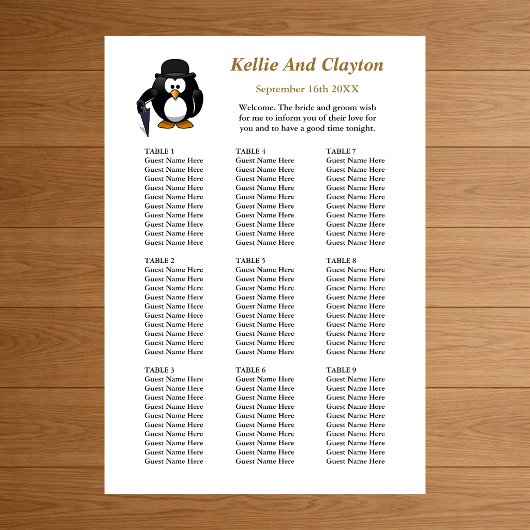 90 Funny Pinguin Greeter Wedding Seating Chart Poster