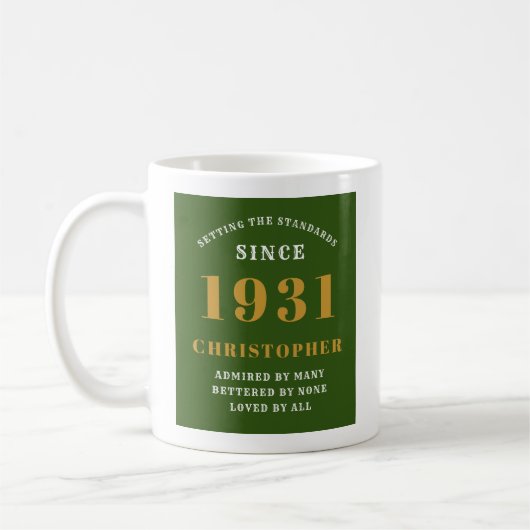 90. Geburtstag 1931 Elegant Chic Green Personalisi Kaffeetasse (Links)