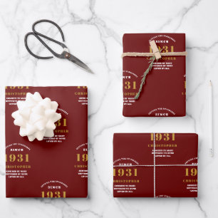 90. Geburtstag 1931 Rotes Gold für ihn Personalisi Geschenkpapier Set
