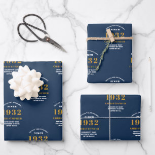 90. Geburtstag 1932 Blue Gold für seinen Namen hin Geschenkpapier Set