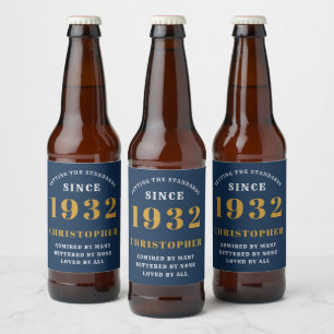 90. Geburtstag 1932 Blue Gold Retro Name Bierflaschenetikett