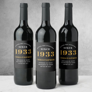 90. Geburtstag 1933 Schwarzes Gold Retro Weinetikett