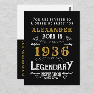 90. Geburtstag 1936 Black Gold Legend Einladung Postkarte