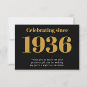 90. Geburtstag 1936 Retro Schwarz und Gold Dankeskarte (Vorderseite)